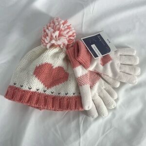 West Loop Kids Heart Knit Beanie & Gloves Set